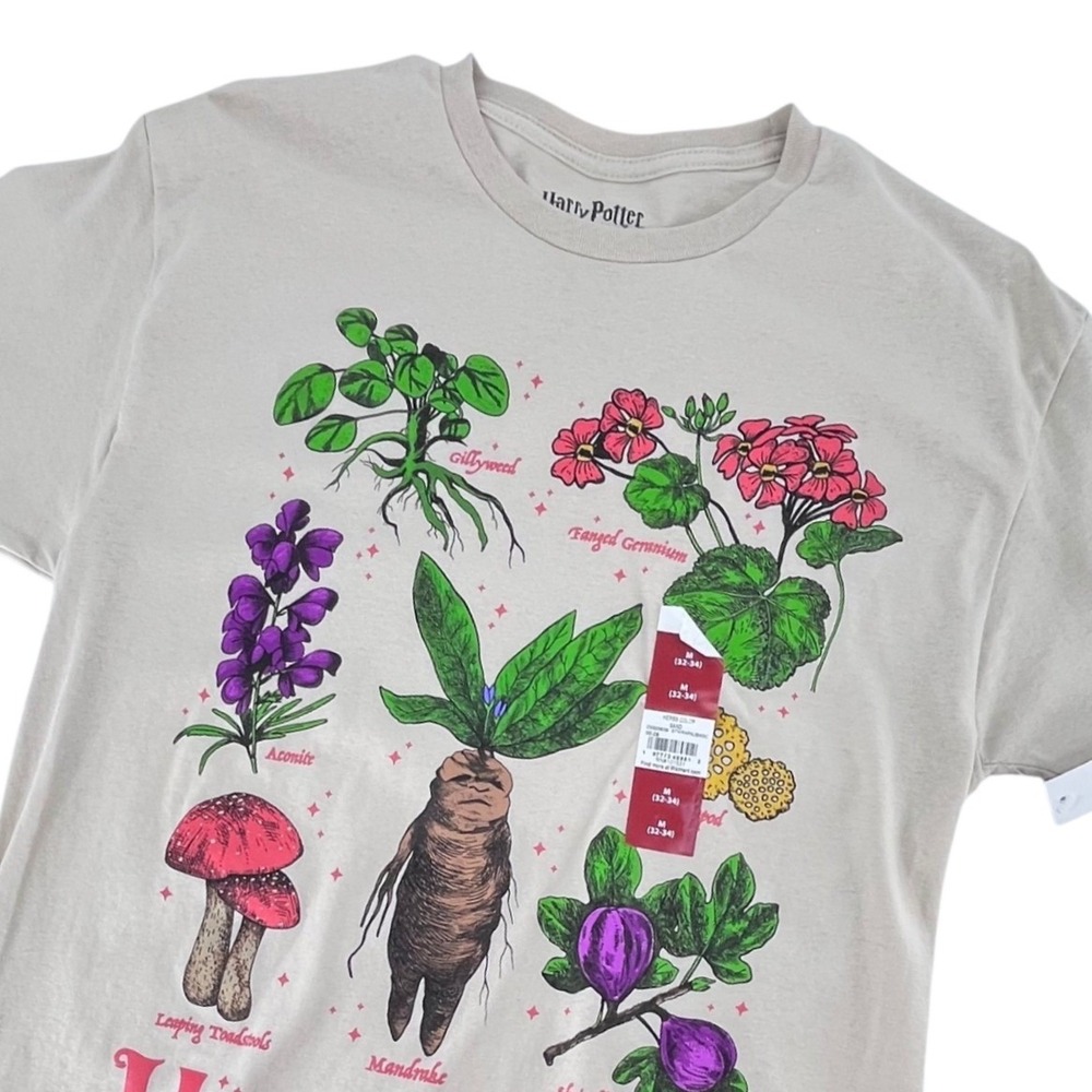 Harry Potter Herbology T-Shirt Women Medium Sand Hogwarts Botanical Graphic Tee